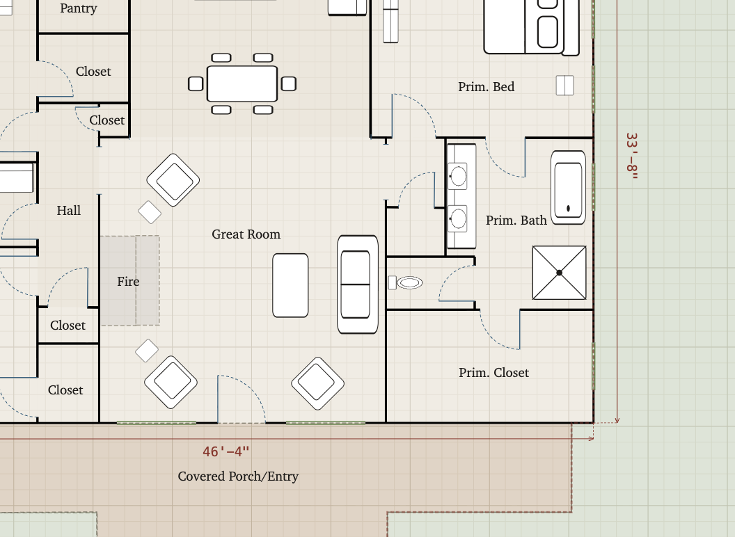 Bedrooms and a foyer with each wall labeled with its length in feet and each room labeled with its square footage.